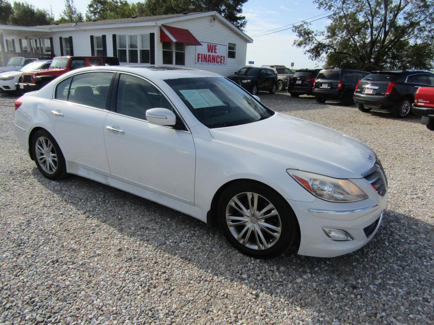 2012 WHITE /Tan Hyundai Genesis 3.8L (KMHGC4DD5CU) with an 3.8L V6 DOHC 24V engine, Automatic transmission, located at 15016 S Hwy 231, Midland City, AL, 36350, (334) 983-3001, 31.306210, -85.495277 - Photo#0