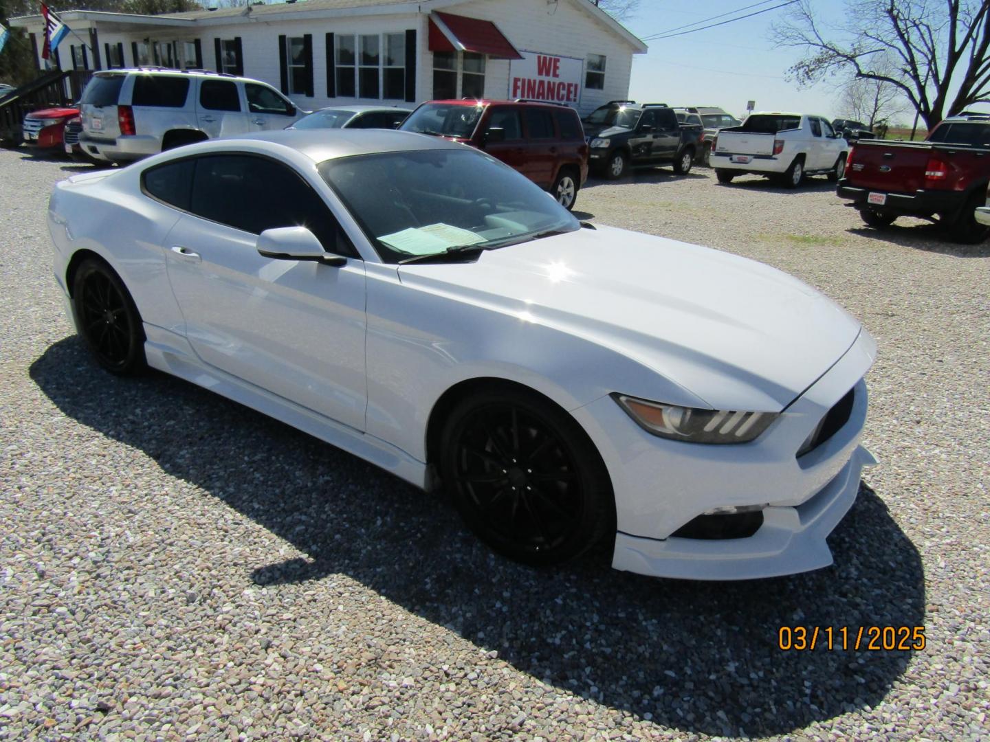 2015 White Ford Mustang EcoBoost Coupe (1FA6P8TH6F5) with an 2.3L L4 DOHC 16V engine, Automatic transmission, located at 15016 S Hwy 231, Midland City, AL, 36350, (334) 983-3001, 31.306210, -85.495277 - Photo#0