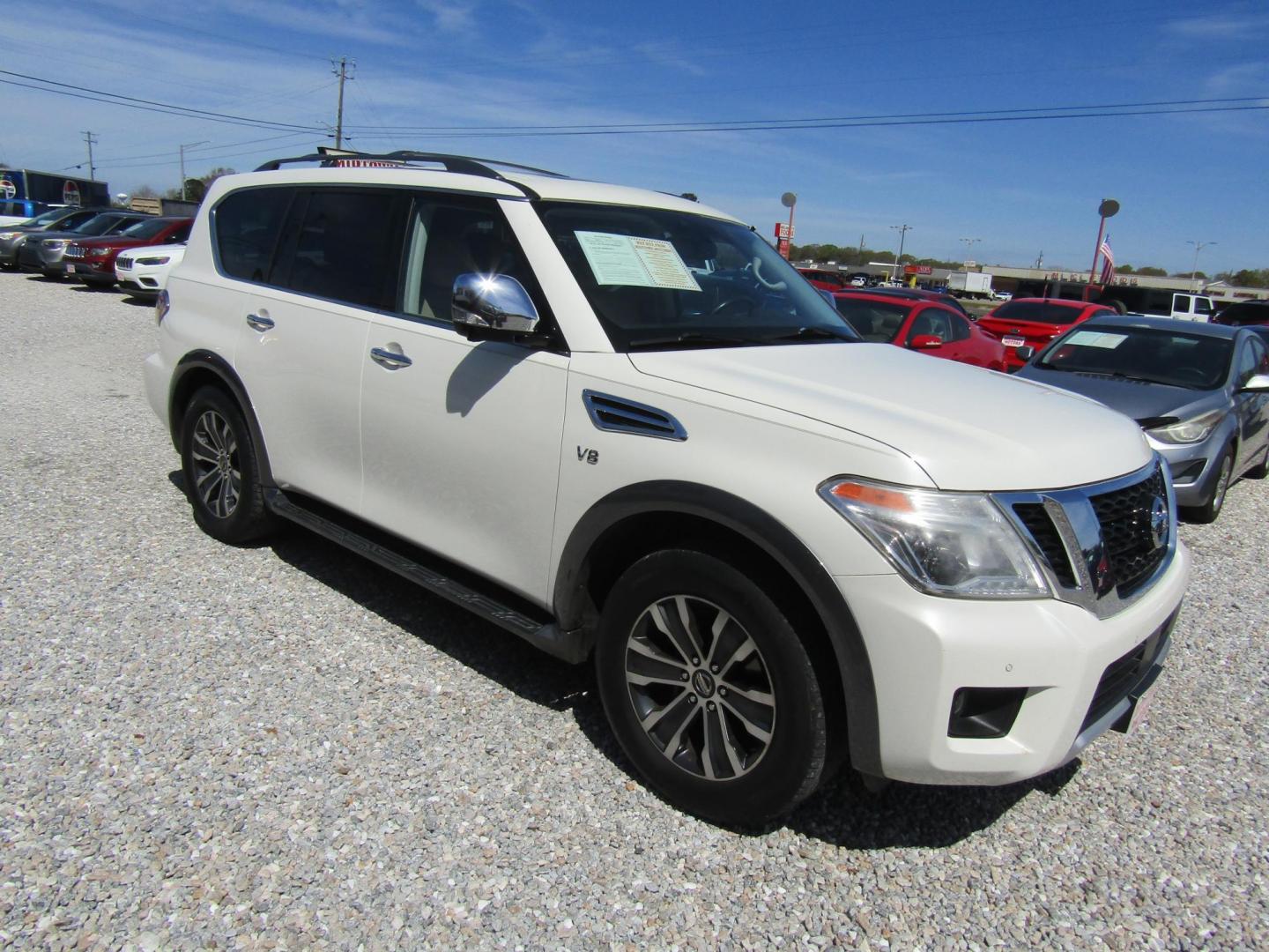 2018 White Nissan Armada Platinum 2WD (JN8AY2ND5J9) with an 5.6L V8 DOHC 32V engine, Automatic transmission, located at 15016 S Hwy 231, Midland City, AL, 36350, (334) 983-3001, 31.306210, -85.495277 - Photo#0