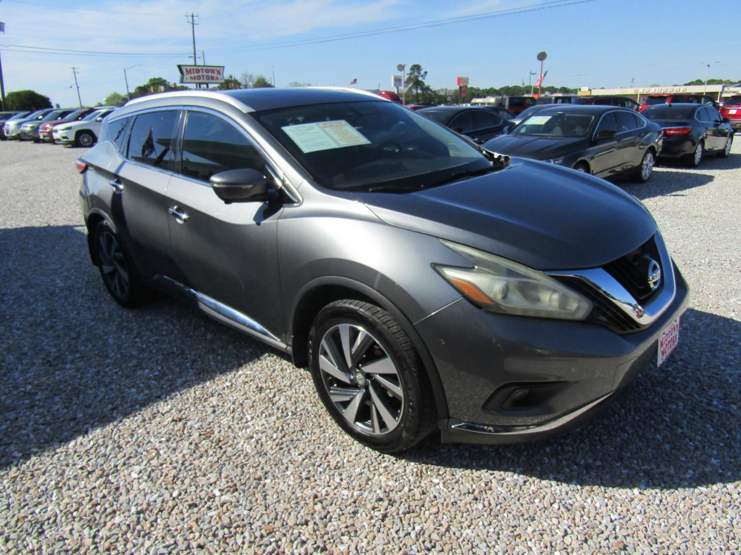 2015 Gray Nissan Murano Platinum FWD (5N1AZ2MG3FN) with an 3.5L V6 DOHC 24V engine, Automatic transmission, located at 15016 S Hwy 231, Midland City, AL, 36350, (334) 983-3001, 31.306210, -85.495277 - Photo#0